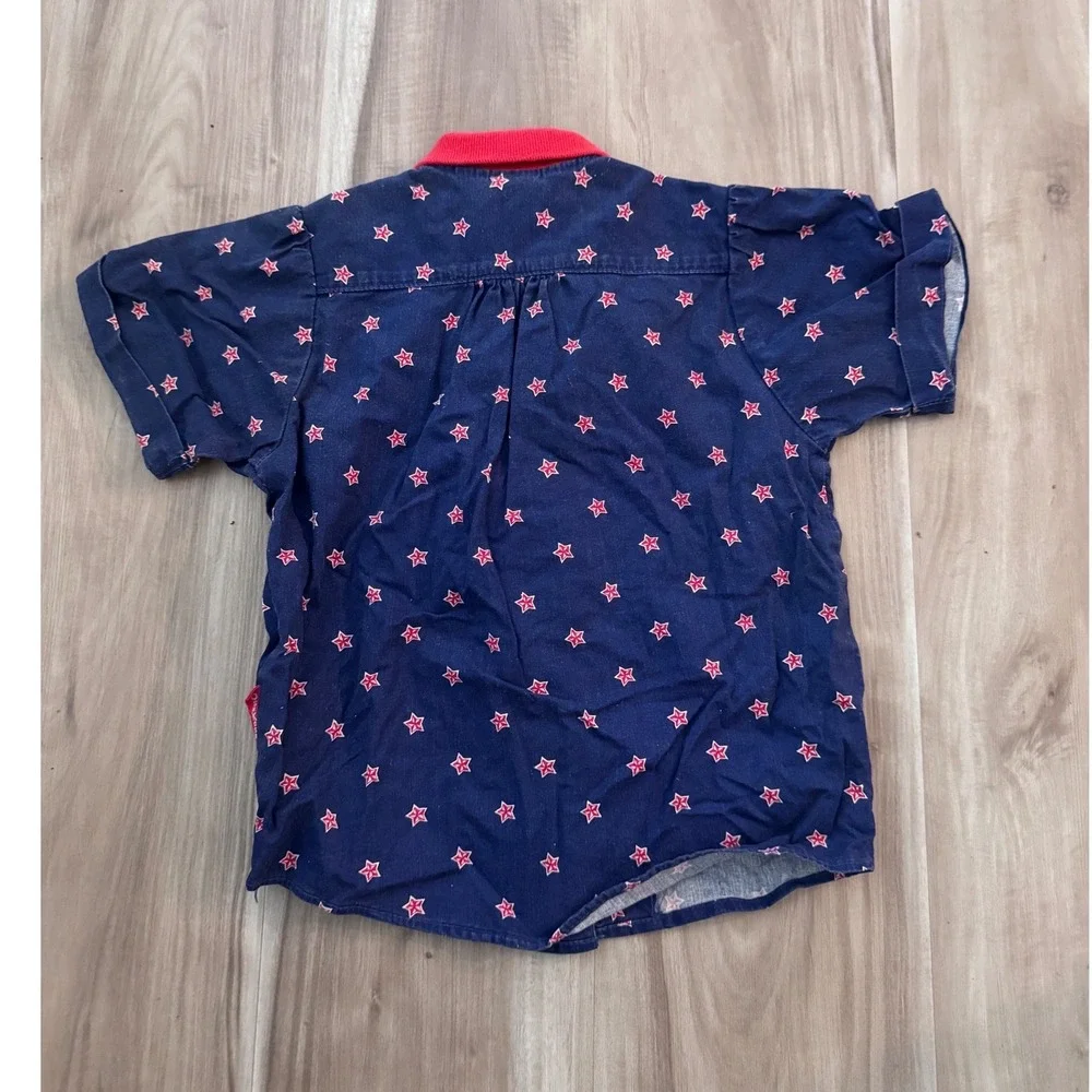 Vtg OshKosh B'gosh Kids Blue Red Star Print Button Down Shirt Size 6‎ in USA t2